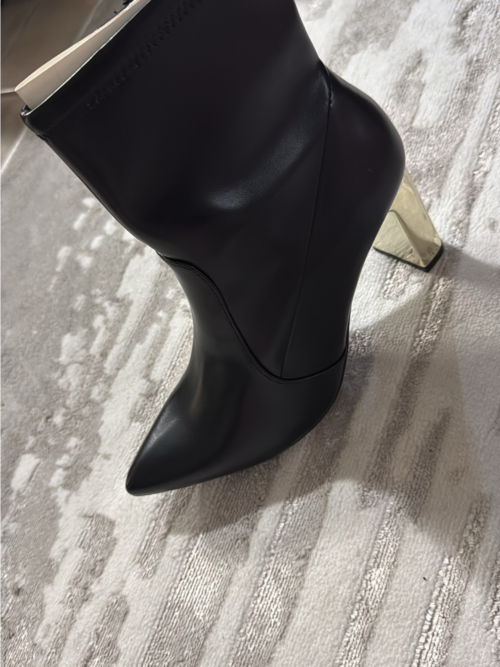 a new day Black Pointed Toe Ankle Boots with Gold Block Heel
